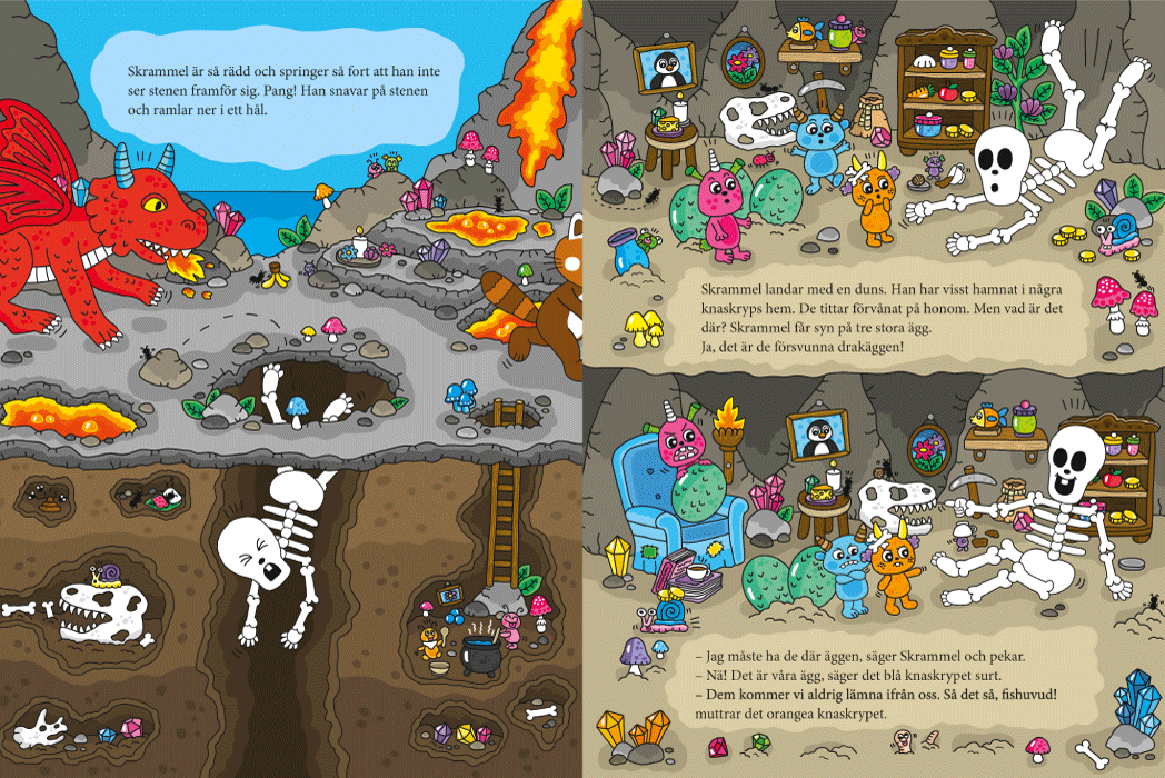 utdrag ur boken Pukkins och mysteriet med lavadraken, Skrammel hittar drakäggen