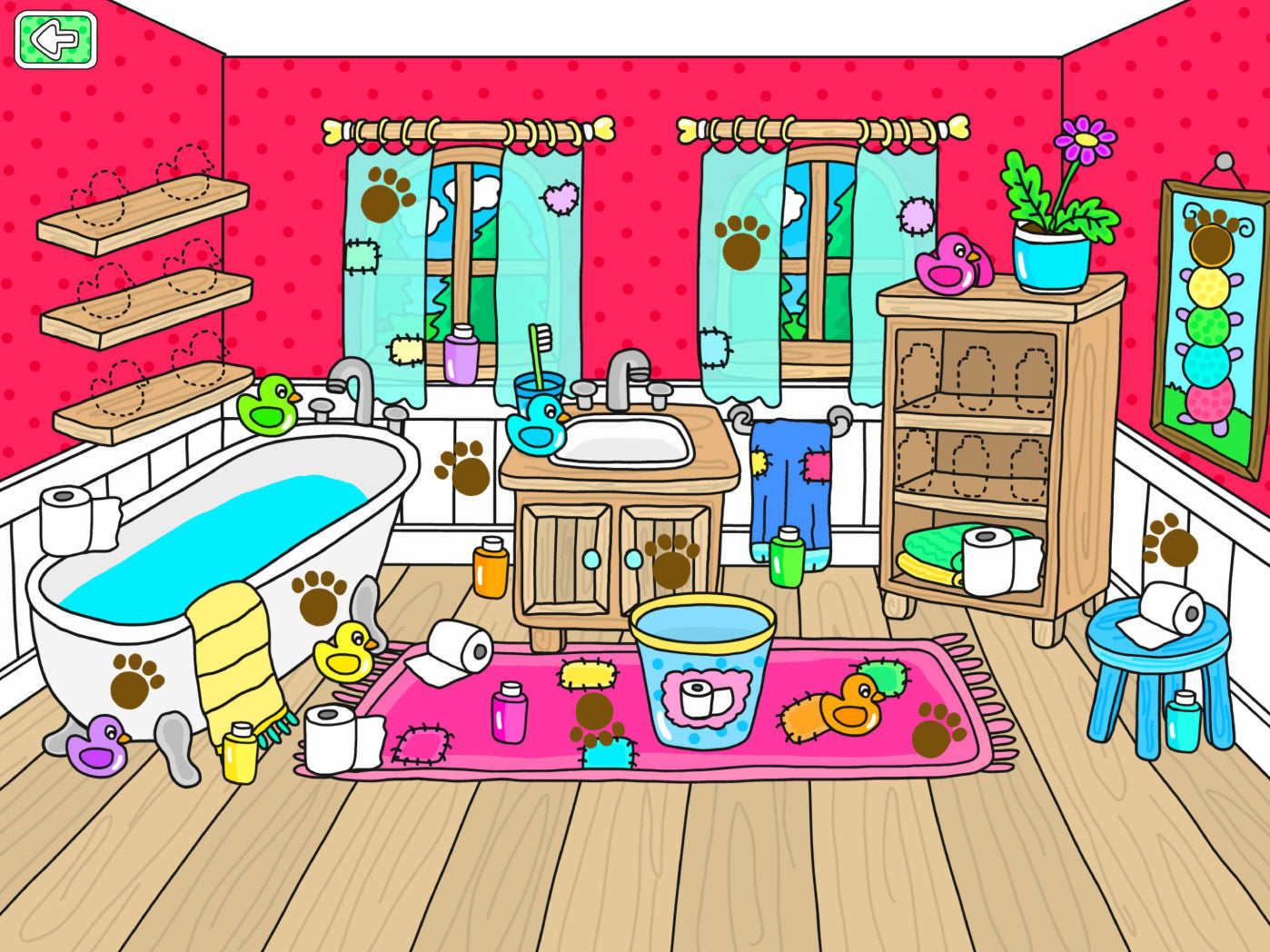 Städa Pukkins badrum i Pukkins hus en rolig mobilapp för barn