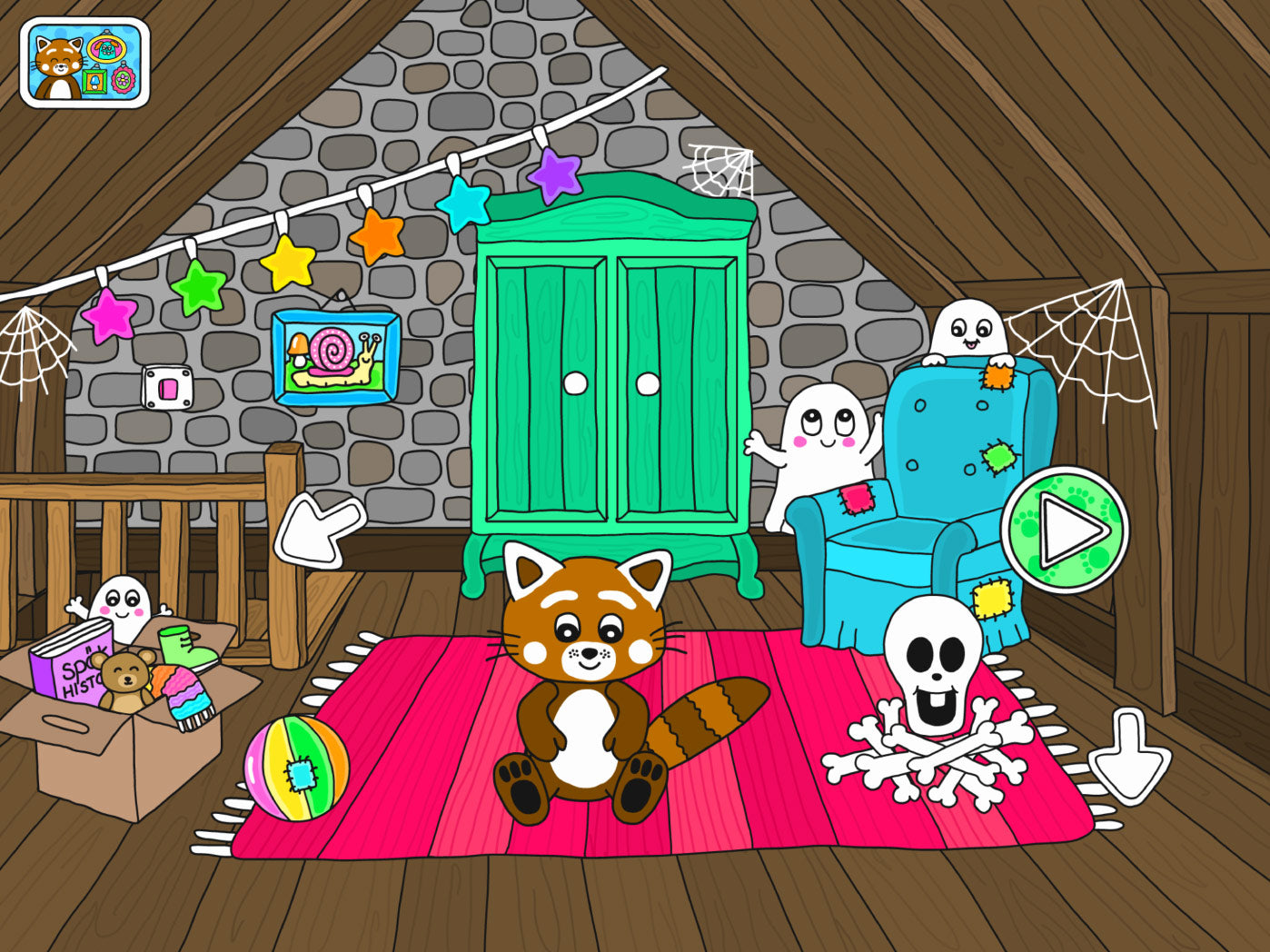 Pukkins på vinden i Pukkins hus en rolig och bra mobilapp för barn