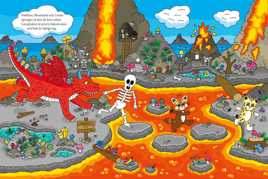 utdrag ur boken Pukkins och mysteriet med lavadraken, Pukkins blir jagad av lavadraken 
