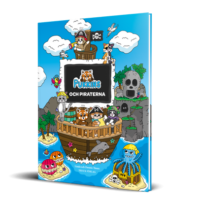 Omslag på barnboken Pukkins och piraterna av Linda och Dennis Theux