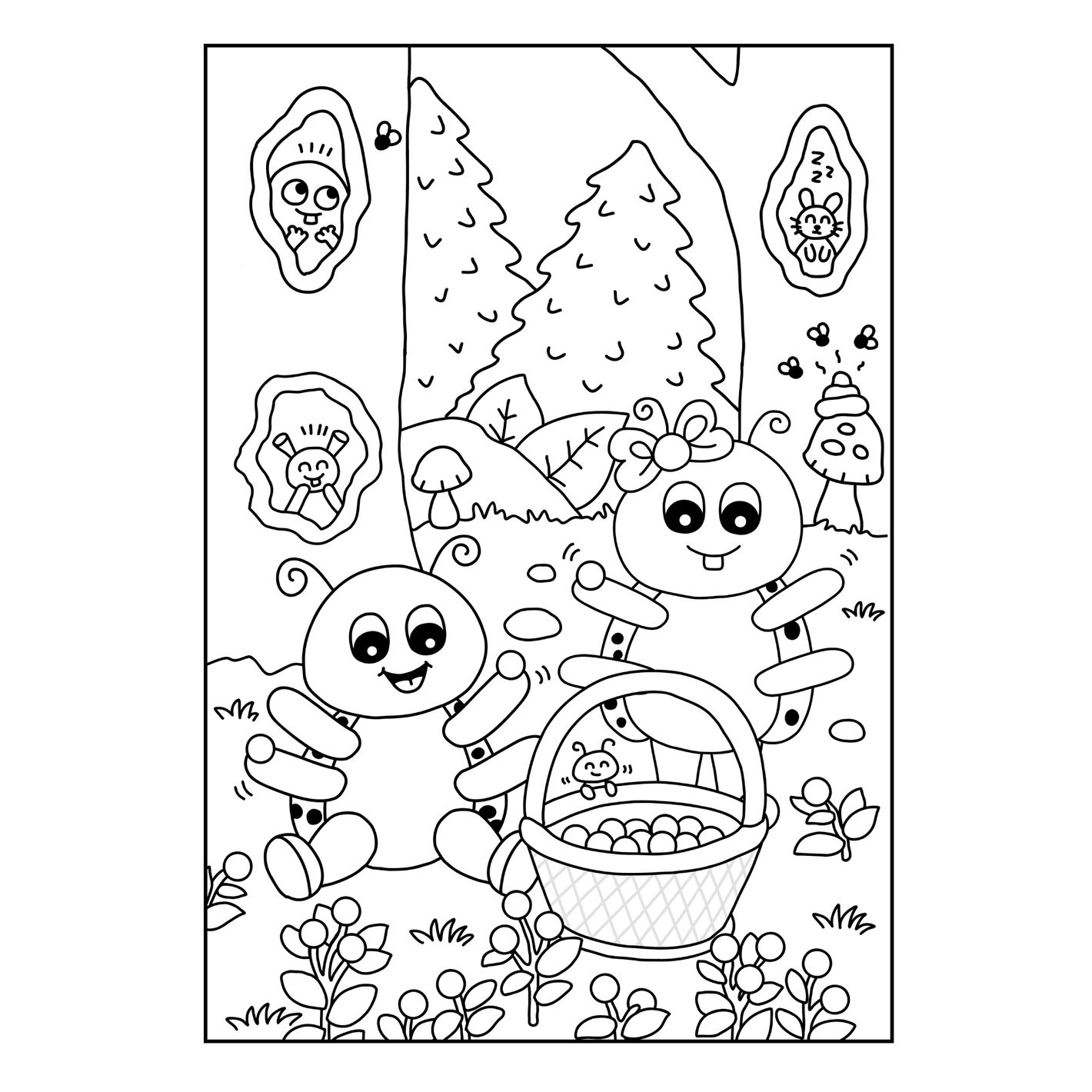 färgläggningsbild sommar - plocka blåbär